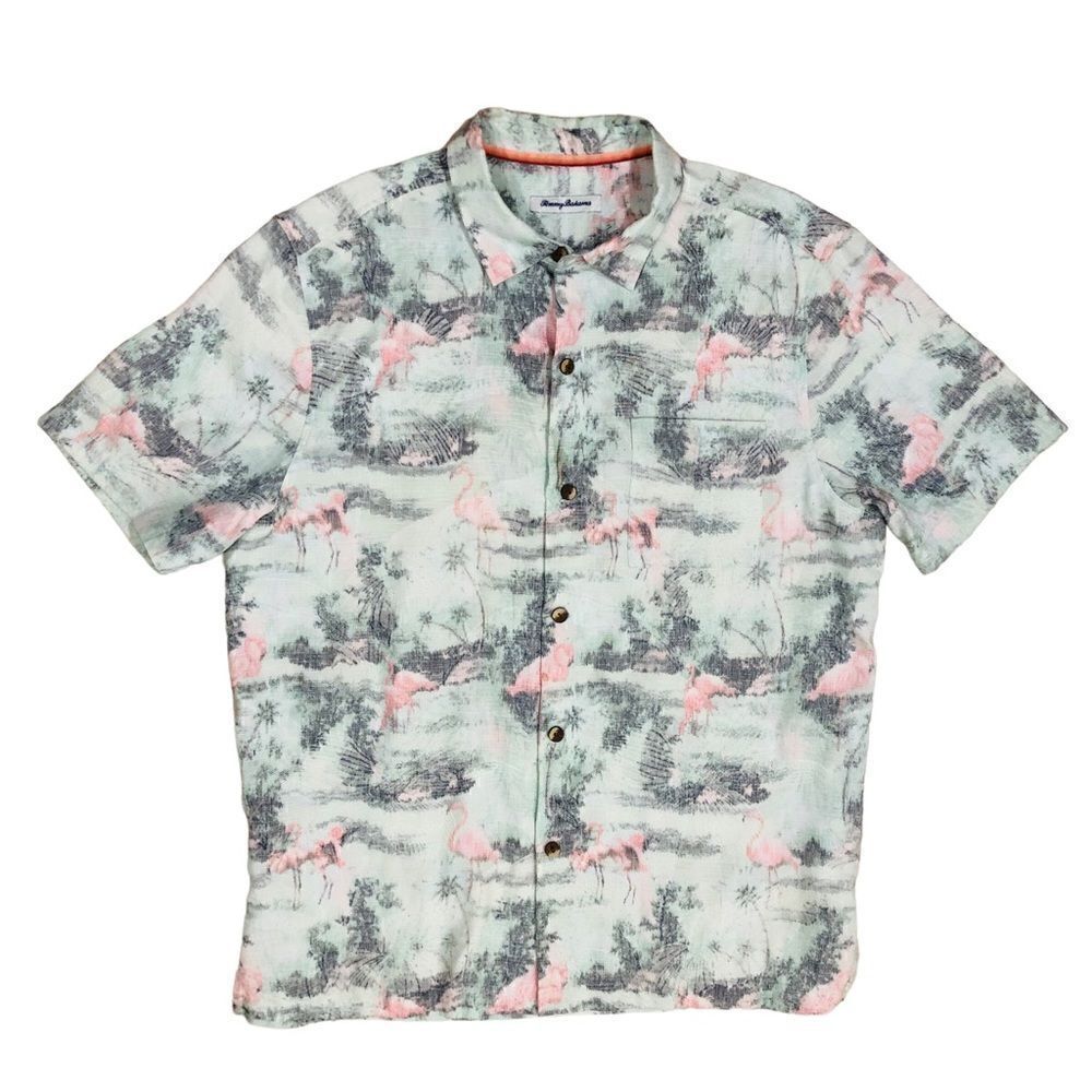 Tommy Bahama Multicolor Abstracto Flaming Tropical Theme Button Up Shirt Sz XL